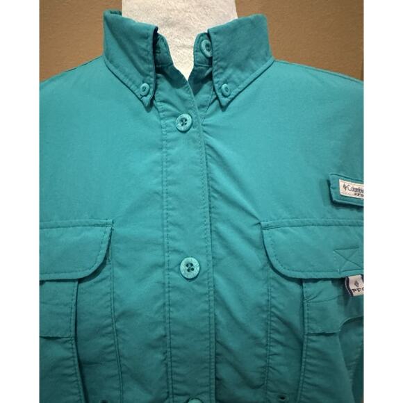 Columbia PFG Shirt Women's Teal Green Short Sleeve Vented Fishing Hiking Size L - Picture 4 of 10